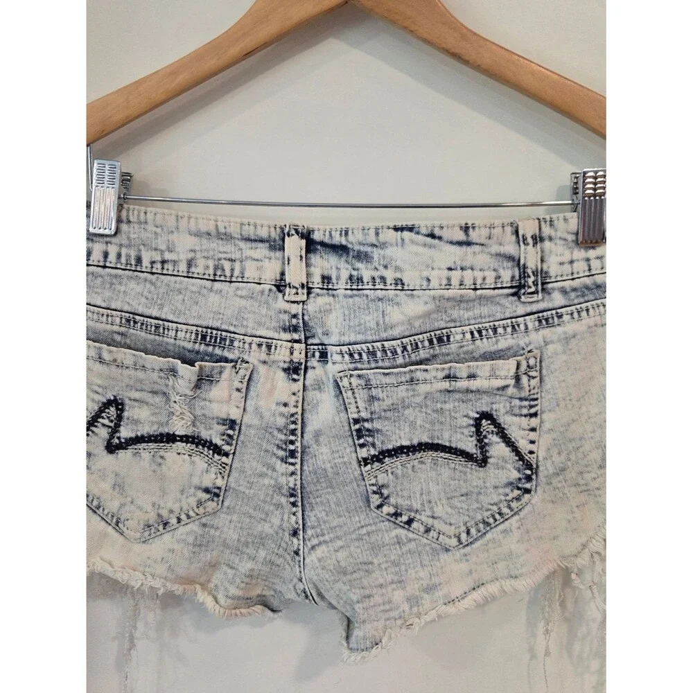 Y2K Acid Wash Distressed Denim Micro Shorts Frayed Cut Off Low Rise Grunge 9